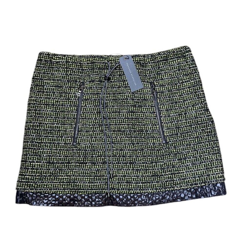 NWT Proenza Schouler Silk Wool Blend Tweed Mini Skirt Black / Lime Green Size 6